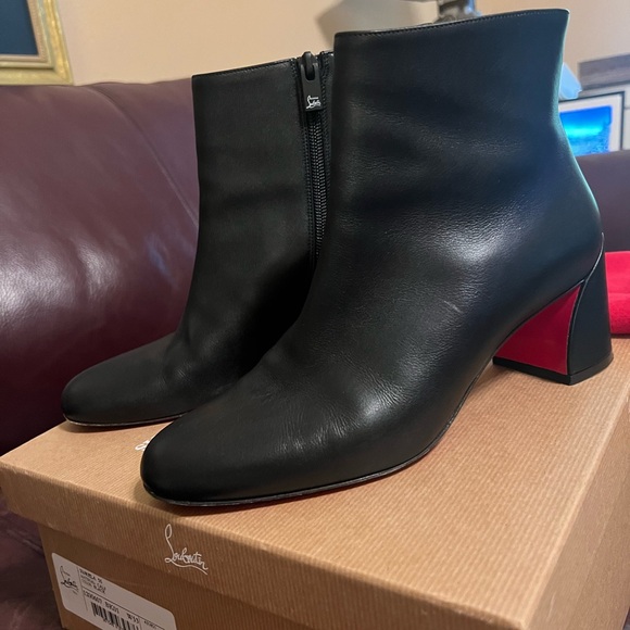 Christian Louboutin Black Ankle Boots with Signature Red Sole - Picture 1 of 4